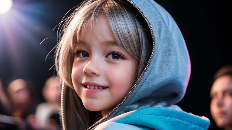 menina kids blonde em uma jaqueta brilhante posando para uma foto, young