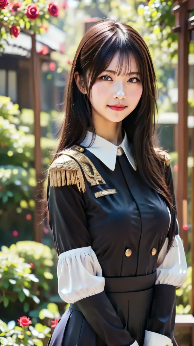 Depict Miss Fortune in her 'Waterloo' skin from League of Legends by Riot Games,massive k-cups, She’s dressed in a regal, historical military outfit with gold and blue accents, featuring a tricorn hat, a detailed military coat with epaulets, breeches, and elegant pistols with ornate designs, evoking the grandeur of a historical battlefield.