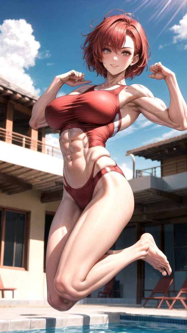 1 girl, Only, (Nino Nakano), (short pink hair), (((blue eyes))), butterfly hair ornament, large breasts, (((muscular thighs))) , (muscular belly), thin waist , wide hips, wearing black high heel shoes, standing, (((wearing black thong bikini))), (full body photo), bad mood, on the beach at night with starry sky and full moon in the sky , eye reflection, narrow eyes, (bad mood), anime, anime style, ray tracing, Cinematic lighting, Sony FE, panorama, Uhard disk, anatomically correct, accurate, Super Detail, high quality, very high resolution, hard disk, 16k