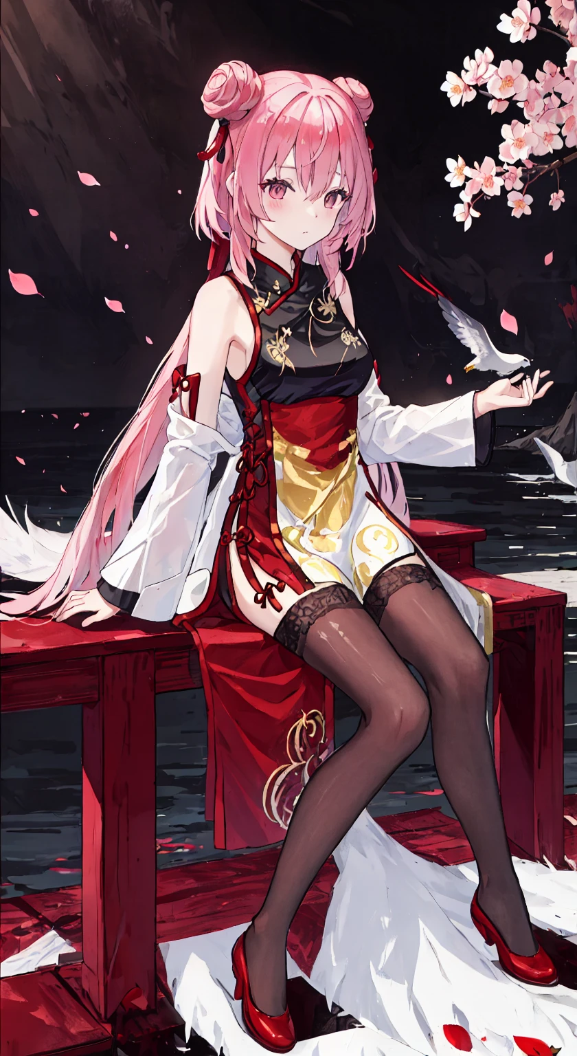 {{solo}},best quality,Amazing,1girl,extremely detailed CG unity 8k wallpaper, masterpiece,{loli},{white hair},{{{red streaked hair}}}, red eyes, {{{full body}}},{red hair}, {{{{{Hold a red sword}}}}}, {angry face}，{beautiful detailed eyes}, {{Blood drop}},{{Blood fog}},light shafts, soft focus, character focus,disheveled hair,long bangs, hairs between eyes, looking at viewer,lowing hair,{{Splashing blood}}},Long hair,{{Bloodstain}},Fighting stance,{{{{{watercolor_{medium}}}}},{{{masterpiece}}},{{white clock}},{{ultra-detailed}}，{{Covered in blood}},flowing hair,Exquisite Flame, {{{{{{extremely beautiful detailed anime face}}}}}},dynamic angle, floating, {shine}, extremely delicate and beautiful girls, bright skin, {best illustration}, {best shadow}, finely detail, Depth of field {bloom}, {painting},{ very delicate light, perfect and delicate limbs},beautiful detailed dress,Flying red petals,Holy lighting