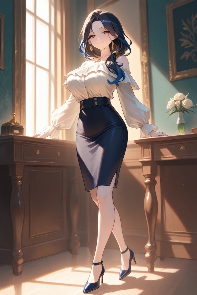 uploaded on e621, by Pixelsketcher, by Bayard Wu, by Thomas Benjamin Kennington, by Einshelm, solo anthro, ((Portrait)), ((Wear a three piece sating skirt suit with cleavage)), brown glasses, (detailed Bonifasko lighting), Nature Purity, (Detailed fur), (detailed skin), BREAK, (hands on the waist), ((facing viewer)), (Cinematic lighting), ((Detailed background)), (half body shadow), [Backlighting], [crepuscular ray], [Detailed ambient light], [gray natural lighting], (higher wildlife feral detail), [explict content], [sharp-focus], (shaded), ((Masterpiece), medium Breasts, loona, furry fantasy art, anthro art, commission for high res, Furry art, pov furry art, Sakimichan is beautiful, Masterpiece, large breasts, Best Quality, Detailed image, Bright colors, Detailed Face, perfect lighting, Perfect shadows, Perfect eyes, focus on girl, flawless face, golden eyes, gorgeous body, Hourglass body, shiny body, feet focus, Girl loona, Fluffy, fluffy woman, Body fur, Animal nose, toned fur, gaze at the viewer, half closed eyes, 1girl, full body, (Masterpiece:1.2), (Best Quality:1.2), (illustartion:1.2), (Cinematic lighting:1.3), Detailed fur, Balanced coloring, Global Illumination, Ray Tracing, good lighting, Furry, anthro, showing wide hips, attractive body, sexy body, looking a viewer, seductive gaze, thick-thighs, fit body, Best Stockings, (high heels), Suggested Pose, Seductive Leg Pose,