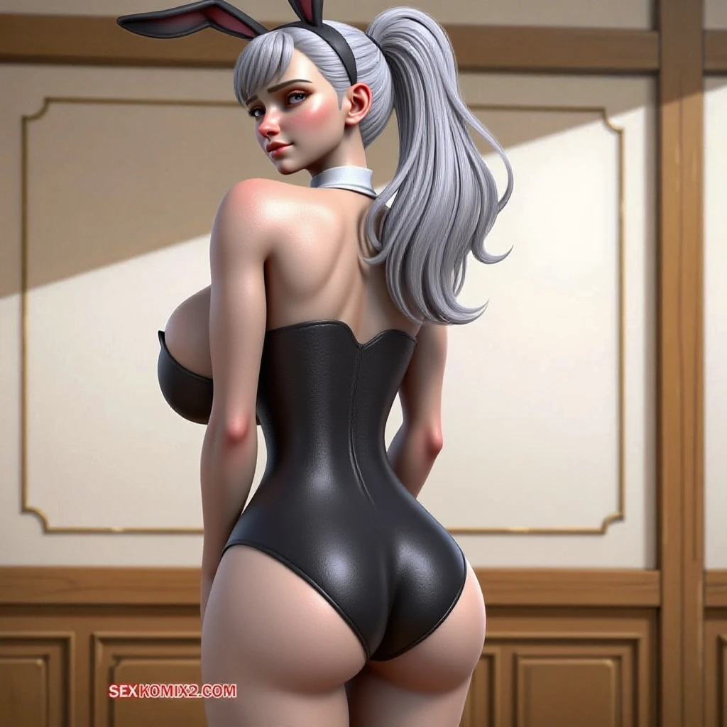 Chica con un bunny suit de playboy,fishnet stockings and tattoos in a room with cameras