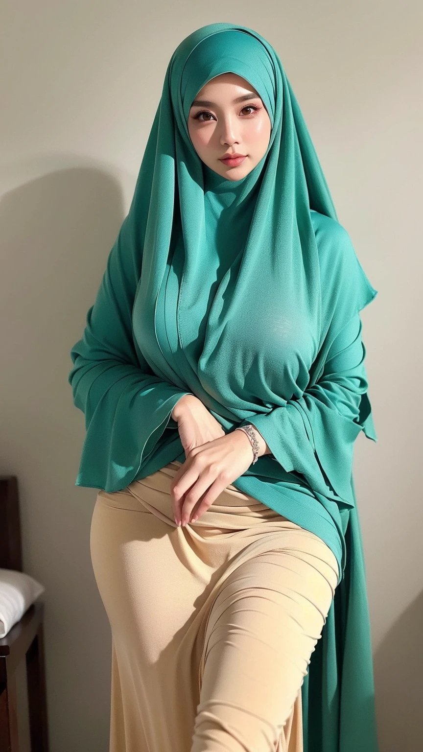 there is a woman sitting on a chair with a green scarf on, draped in fleshy green and pink, inspired by Jean-Étienne Liotard, clothed non - nude portrait, thicc, inspired by Maryam Hashemi, art in the style of terry moore, inspired by Ambreen Butt, pink and teal, hyperrealistic full figure, realistic shaded,Friedly smile, with kind face, zenra taliyah, faridah malik, inspired by Naza, inspired by Nazmi Ziya Güran, inspired by JoWOnder, handsome girl, photo taken with canon 5d, inspired by Shaddy Safadi, sakimi chan, full body, hijab style, Sharia clothes style, hijab syar'i, style hijab syar'i Chan, full body smooth, collect iPhone, playing vagina, having sex, naked, nude (((having sex))) muslimah, playing vagina, playing vagina, Inserting a finger into her vagina, (((Inserting a finger into her vagina)))