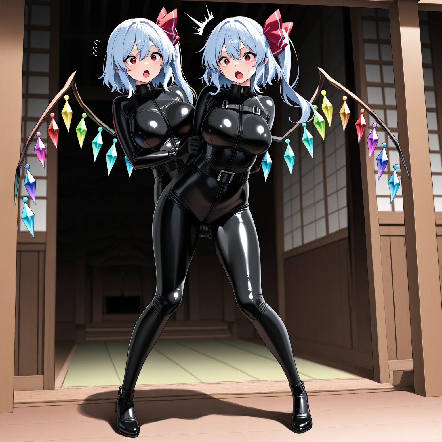 (in style of Takeshi Obata:1.3),
(+18) , (Top quality, masterpiece), Japanese personal model, colossal, freestyle grappling suit, two enchanting women, breast cleavage, dojo, image quality at the highest level, in a close and intense fight, 