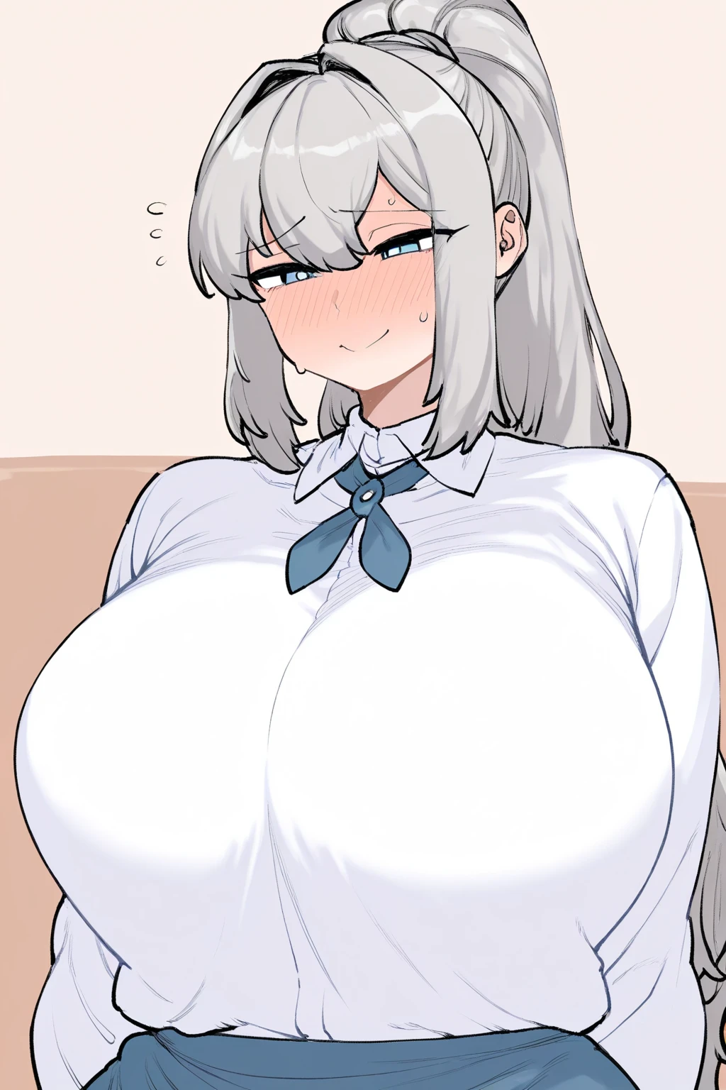 anime, hetero,1girl, 1male, girl on top, sitting, dark-skinned male, muscular male, (faceless_male), breasts_grab, bedroom, straight-on, sex, vaginal,,veiny penis, spoken question mark,couple,grown eyes, @_@,trembling, mind control,parted lips, :o, spread legs, girl behind male, reverse upright straddle, arms up, classroom, game CG, sweat, huge_breasts, open mouth