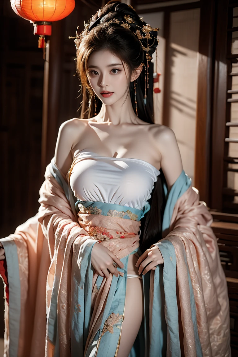 best picture quality,Very detailed,extremely high resolution,perfect body proportions,Works by top photographers。Beautiful Hanfu girl,long eyelashes,big eyes,shining eyes,lying silkworm,plump lips,small nose,a happy expression,Sweet,Exquisite makeup,full-body shot,snow White, Jade legs are thin and straight,snow white skin,White embroidered skirt,necklace,Expose long legs,lace,Sweet,long hair fluttering,best quality,masterpiece,full-body shot,facial focus,The bust is very prominent,thin waist,snow white belly,belly button,imagine,Seven part shoot model: hanfu, CFG scale: 7, Lola: future fashion(0.4)、rainbow(0.4)、martial arts(0.2)、Asian face woman-2(0.4)、poetic fairy tale(0.01)