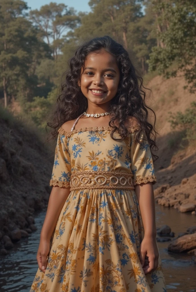 You can make a dress related to the department of Chálatenago in El Salvador that has a river with white trees that are made of tulle and that is now a white 6-year-old girl that has a river on the dress and trees Maquilishuat, and colored pines and crafts of bodiós that they make in the palm of the colored pines and the maquilishuat tail the river that is in the part of the waist or below and that has mountains and that has the maquilishuat tail