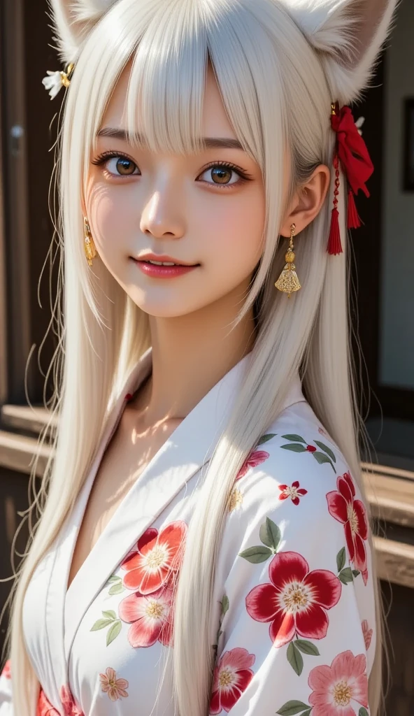 ((alone、A courtesan wearing a kimono loosely、Elegant woman posing:1.4、Detailed face、Bright expression、Younger, brighter, whiter skin、Best Looks、The ultimate beauty、Silver hair with dazzling highlights、Shiny bright hair,、arranged hairstyle:1.2、髪がwindで踊る))(night、wind、London at night、幻想的なwind景、Particles of light、White Dust、Dust flutters)((Off-the-shoulder style、Exposing shoulders、Expose the neck、Exposing cleavage:1.2))The sleeves of the kimono are connected
