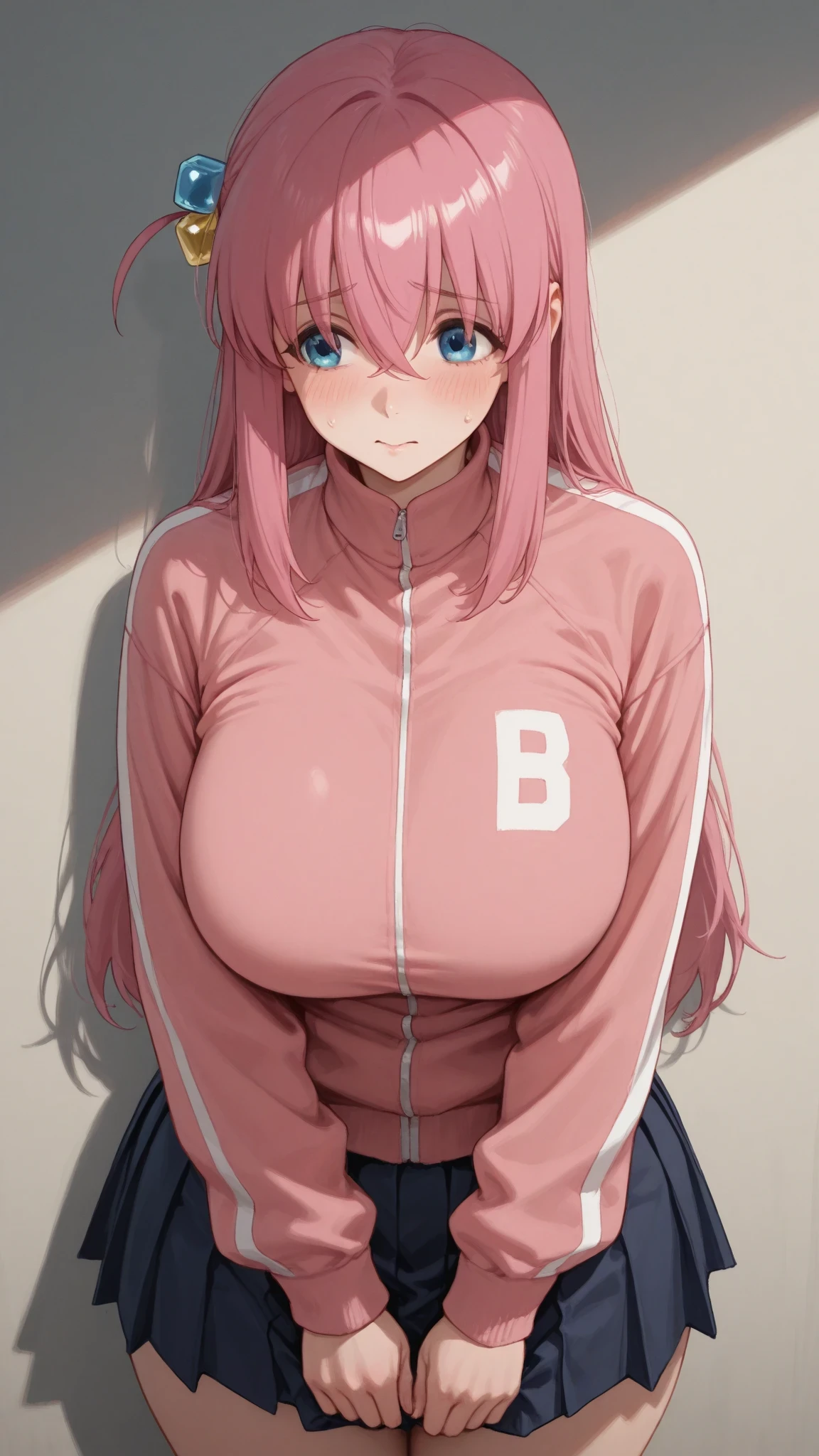 busty teen, huge tits , curly pink fur, Adidas mega sportswear very tight to the body, camel toe, football camp