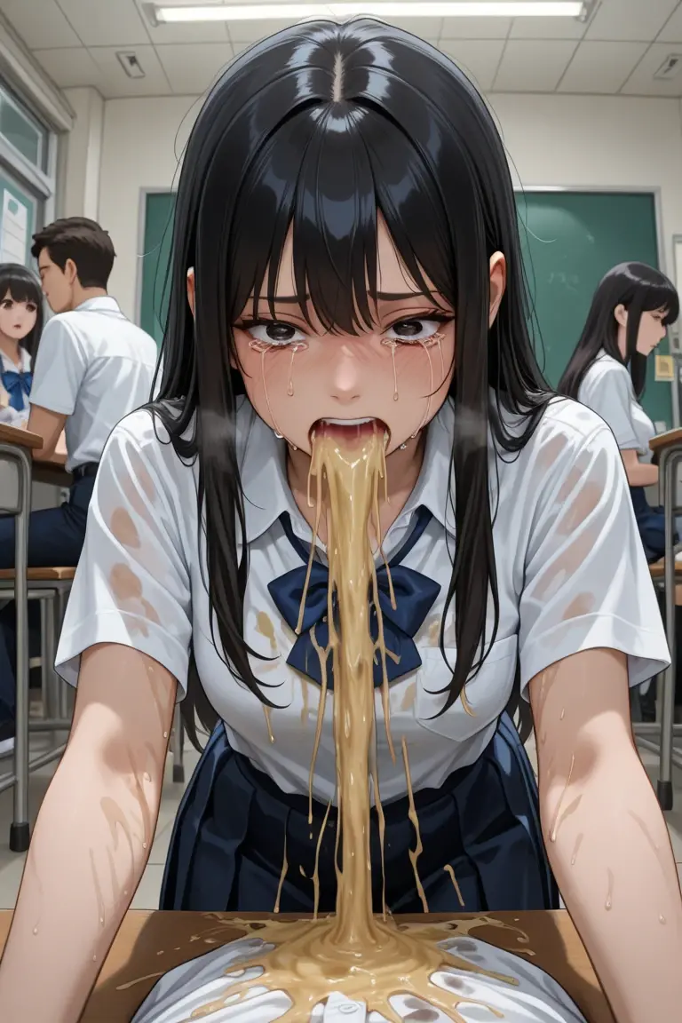 1girl, futaba rio, seishun buta yarou, Ash gray hair, massy hair, large breasts, skinny, , ponytail, hair_scrunchie, sweater vest, Beige vest, white shirt, short sleeved shirt, red tie, pleated skirt, black high socks, loafers, tegaki,
2boys 2penis, (How, How on hair, How on clothes, excessive How, pojecile How, facial, bukkake, Cum from multiple cocks、Her face is covered in a lot of semen:1.4)、closed mouth, from above, Close ~ eyes、Grimacing、Frown、Displeased face、
masterpiece, best quality, very aesthetic, absurdres, highly detailed