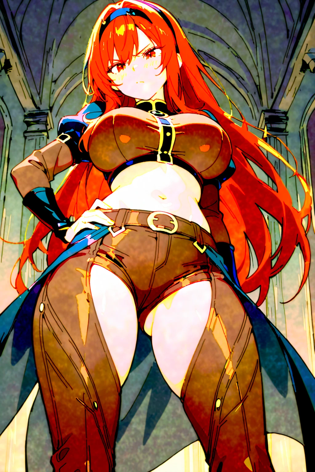 full body, female slave barefoot, cute pit girl,(((1girl))),((pit girl with extremely cute and beautiful red hair)), (huge breasts:1.4),saggy breasts,(((red voluminous hair:1.35,absurdly long unkempt hair,colored inner hair,ear breathing,large hair)))
