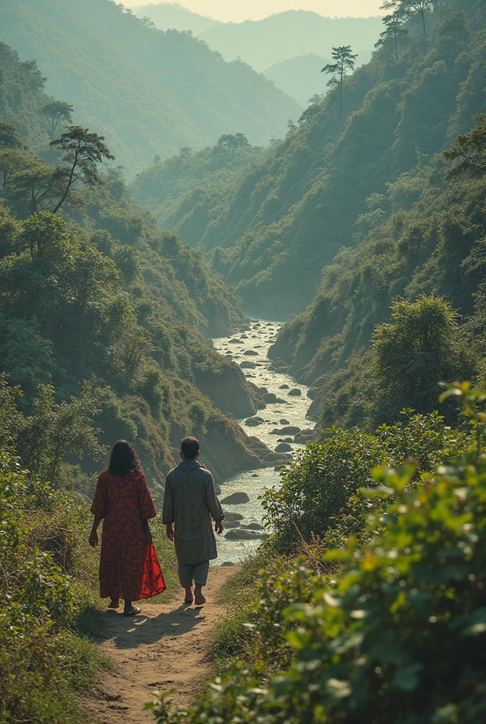 monge em uma floresta,roupas tradicionais ,conversando com um menino,4k