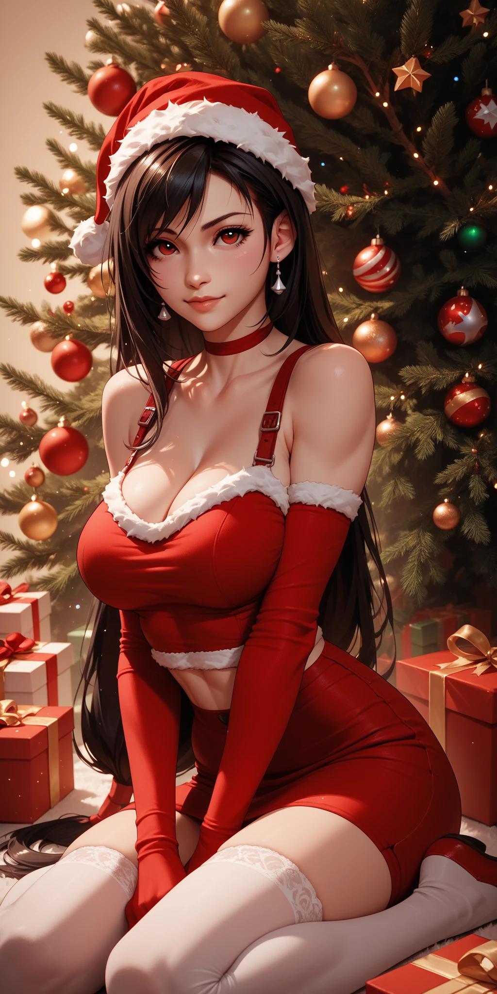 Generate an image of a lady wear red luxury santa head onament, (((nude))), (((completely naked))), (((show boobs))), (((show nipples))), luxury boobs ornaments, luxury ring, luxury bracelet, luxury necklace, her hands holding a present, kneeling spread her legs and kissing old male santa clause who is wearing santa clause costume with with beard and moustache, his hand on her thighs, they sit near christmas tree inside a house with christmas decoration. An image of full body photoshoot, highclass model, sideboobs, show underboobs, show sideboobs, show cleaveage, show thighs, sexy belly, beautifull face, perfect hand, perfect fingers, perfect legasterpiece, best quality:1.2),(8k,highres,RAW photo,realistic,photo-realistic:1.3),(detailed skin texture,detailed cloth texture,beautiful detailed face:1.25),professional lighting,photon mapping,beautiful soft light,radiosity,physically-based rendering,raytracing, model shoot style, model shoot style, (extremely detailed CG unity 8k wallpaper), full shot body photo of the most beautiful artwork in the world,, (((NSFW)))