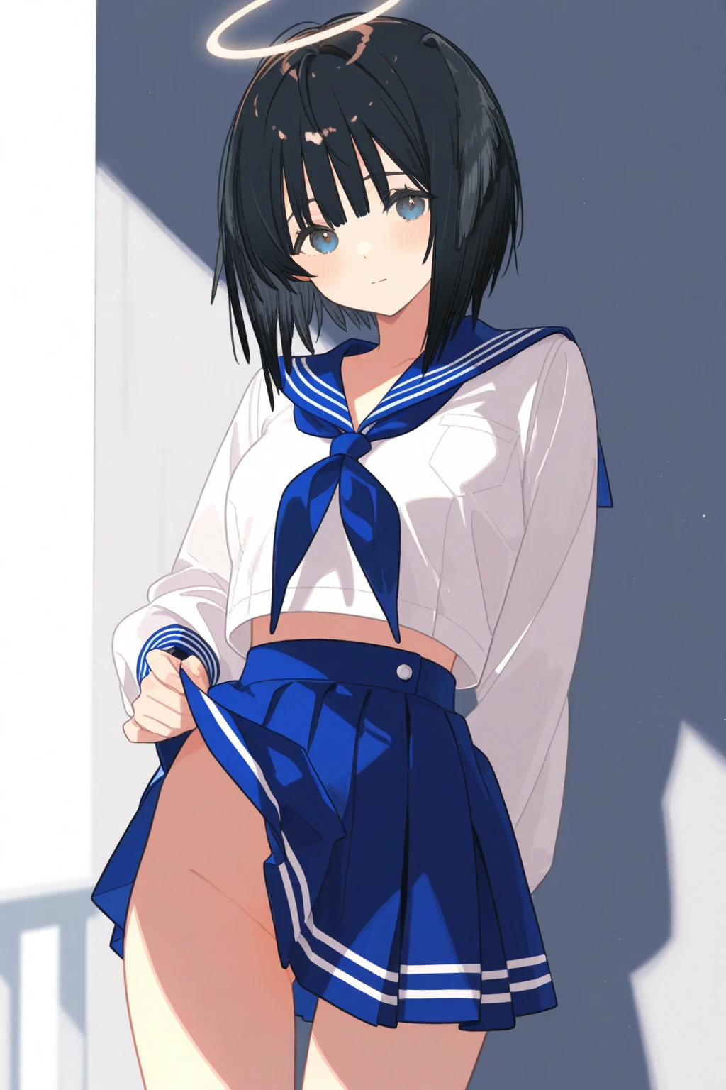 Young girl with black hair, long twintail, twintail hairstyle, (blue eyes),, ((small bushy eyebrows)), wearing gothic lolita clothing, lolicon , walking to school, flirty smile, , lifting her skirt to show her vagina wet with semen, having sex