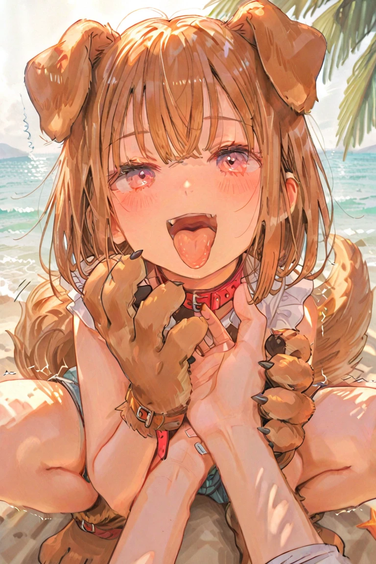 mind control female cute hypnosis_app hypnosis_item puffy_nipple blush drooling collar pussy pink_eyes beach_background solo glowing_eyes heart_eyes lick<3 leash slave solo solo solo alone tongue_out peeing pissing first_person_view ahegao high_angle womb_tattoo pet_play pubic_tattoo smirk clothes