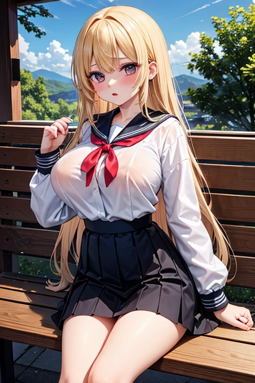 Highest quality、High resolution、Detailed Background、(Beautiful face in every detail:1.4)、Detailed facial expressions、Anatomically correct、Teenage beauty、(Huge breasts:1.2)、cute hair color、Braided Bob、Braided Ponytail、cute hairstyle、Perfect body line、Attractive thighs、Cute gestures、Tokyo Sky Tree、Looking at me with cold eyes、cute、
White Sailor Suit、White sailor collar、Pleated mini skirt、White Stockings、
squat down、I can see my underwear when I squat down、Panty shot、underboob、
(A girl squatting with a landmark in the background:1.5)