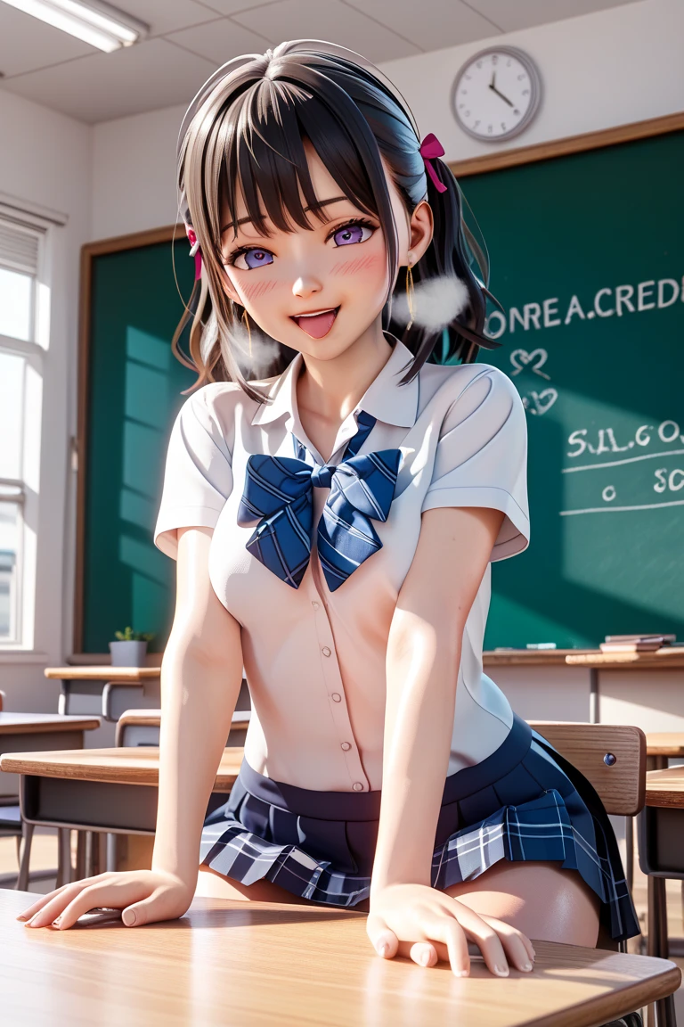 underwear、Girl、Primary school students、small、sharp、Black Hair,、Pigtails、Braid、The forehead is visible、Forehead、