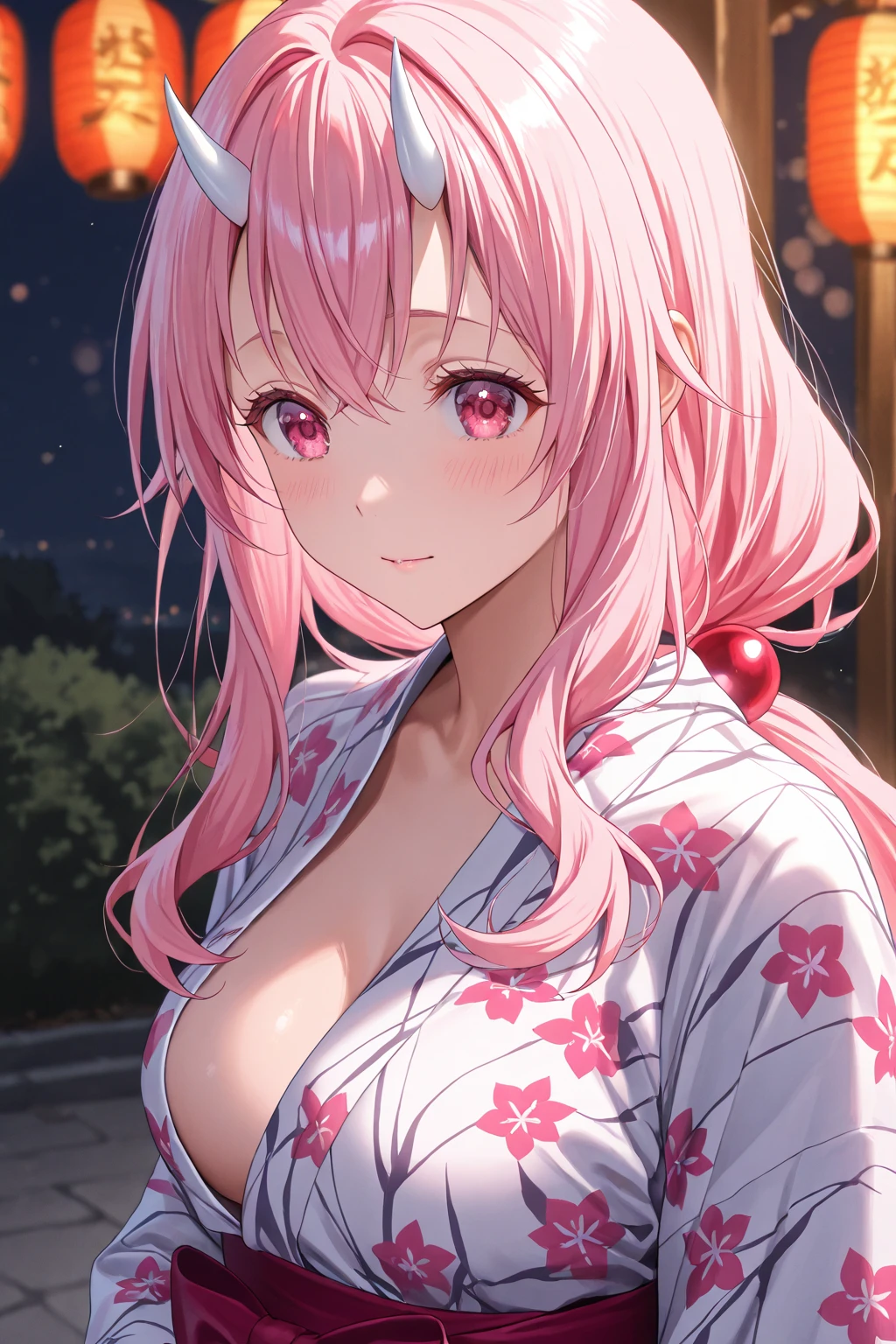 woman, pink hair, bunny ears, Yukata