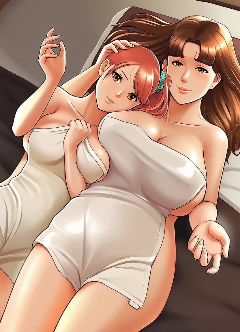 (sex, gangbang) ,NSFW,best quality, female, fear, streaming tears, legs spread, , glamorous, voluptuo us, curvy, forehead, long wavy brown hair ,yellow s wimsuit,(from above)