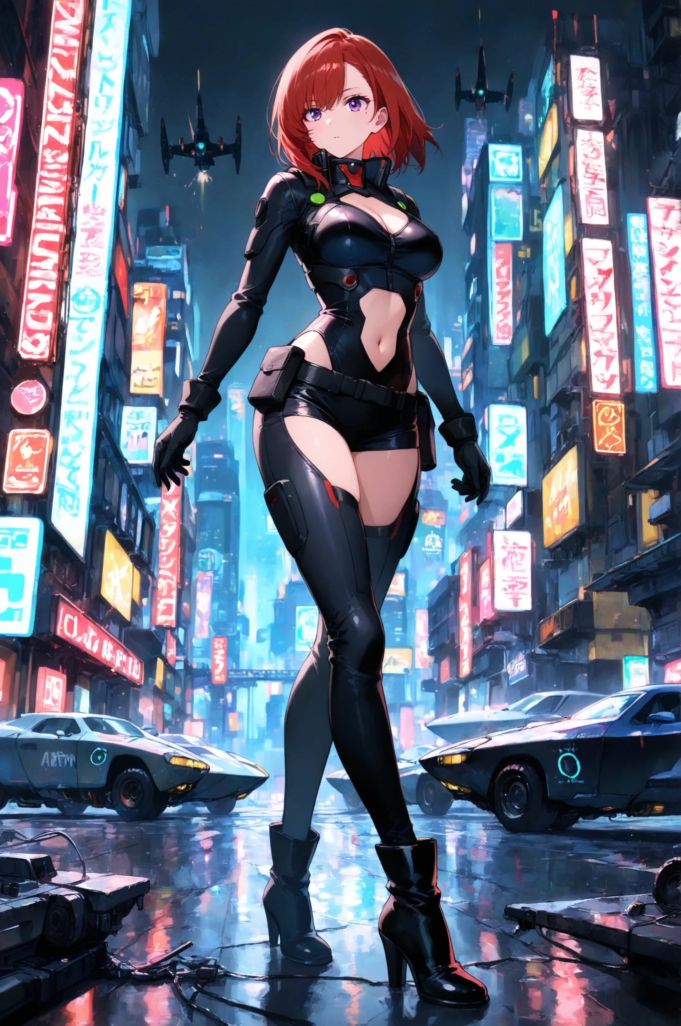 (16k, RAW Photos, High resolution, highest quality:1.4), (High resolution, Absurd, Ultra-realism:1.3), (Ultra-Realistic Details, The finer details, masterpiece:1.2), break (Cyberpunk future city at night. A human street musician girl Playing Acoustic Guitar and sings hard on the street where many Cyber-mechanical robot are passing by. ((Only one cyber-mechanical robot stands still、Standing before her.))), Perfect Fingers, Perfect hands, Perfect Anatomy, break (Playing Acoustic Guitar, sing:1.3), (cute:1.1), (beautiful girl:1.3), (Highly detailed face:1.2), (Cyberpunk future city at night, Highly detailed background, Depth of written boundary:1.4),Camel Toe、Giant tit、Nipple Puffs、Cleavage、Plump、Super big breasts、Super big butt