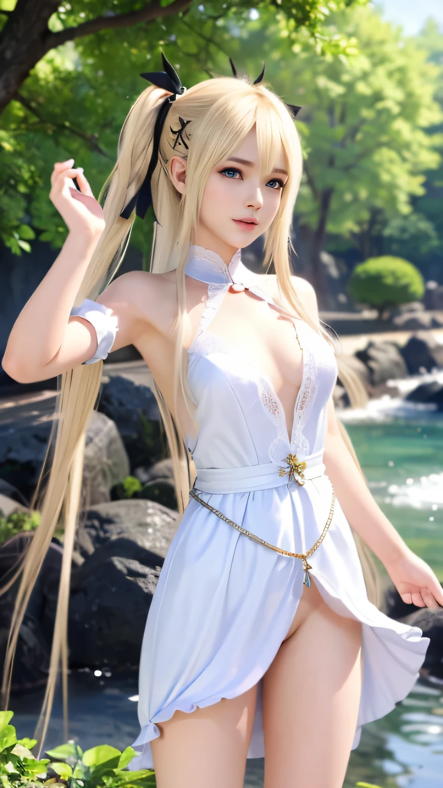 highest quality, ultra-become familiar with, extremely become familiar with CG, unity 8k wallpaper, official art, caustics, super become familiar with skin, perfect ???????, become familiar with, dynamic lighting, beautiful become familiar with eyes, anime girl with long blonde hair and blue eyes wearing a white dress, dignitary, Gorgeous white gown, goddess, White Thigh Boots, long hair blonde anime girl, anime goddess, seductive anime girl, April rendering, , From the Azur Lane video game, Water Garden, Ahegao, blush, Sweat, open your mouth, roll your eyes, tears, stick out tongue, Try it yourself Skirt lift, show panties, NSFW, cowboy shot, kneel down,