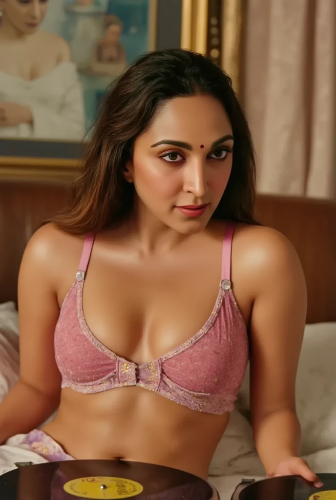 Rkps woman face,Day scene, 30 year old, ((close up body photo)) of indian, posing in a messy bedroom, hourglass figure, sexy bralette, sexy navel, swooping breasts, deep cleavage, look at camera, (cinematic:1.3), intricate details, (ArtStation:1.2), looking at viewer,(( shaggy free hair)), (slim), sexy oily body, gentle smile,selfie