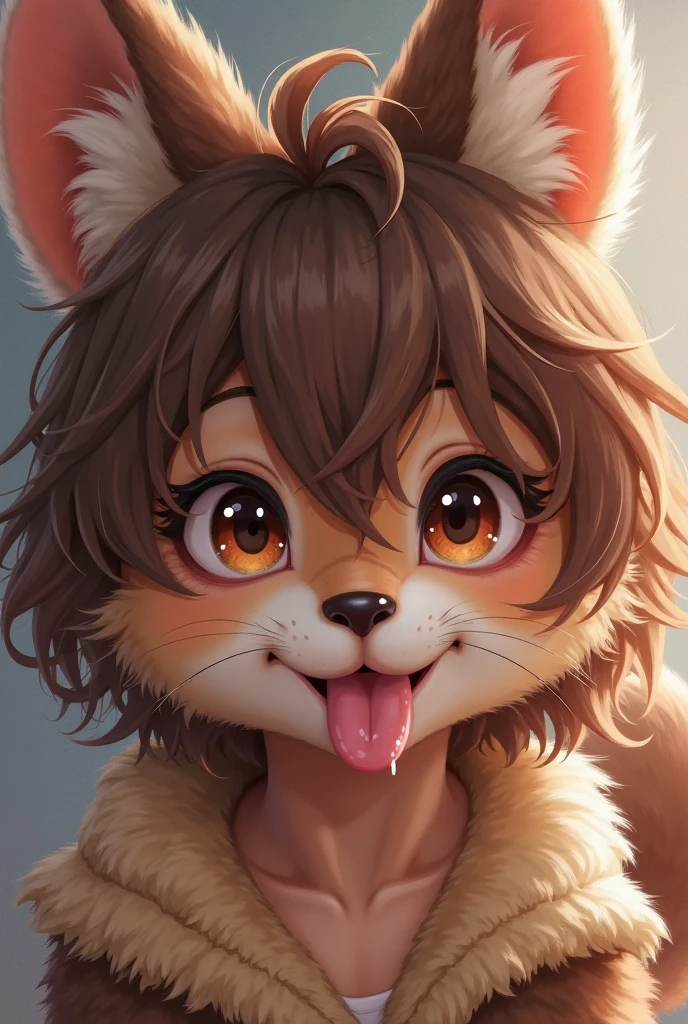 (Furry:1.2), Realistic fur, Down to the last detail, Big eyes, I want to create an entire image in 3D anime style, alone, View your viewers, short hair, bangs, Brown Hair, One boy, Brown eyes, Mouth closed, Upper Body, Male Focus, Blurred, lips, petal, Blurred background