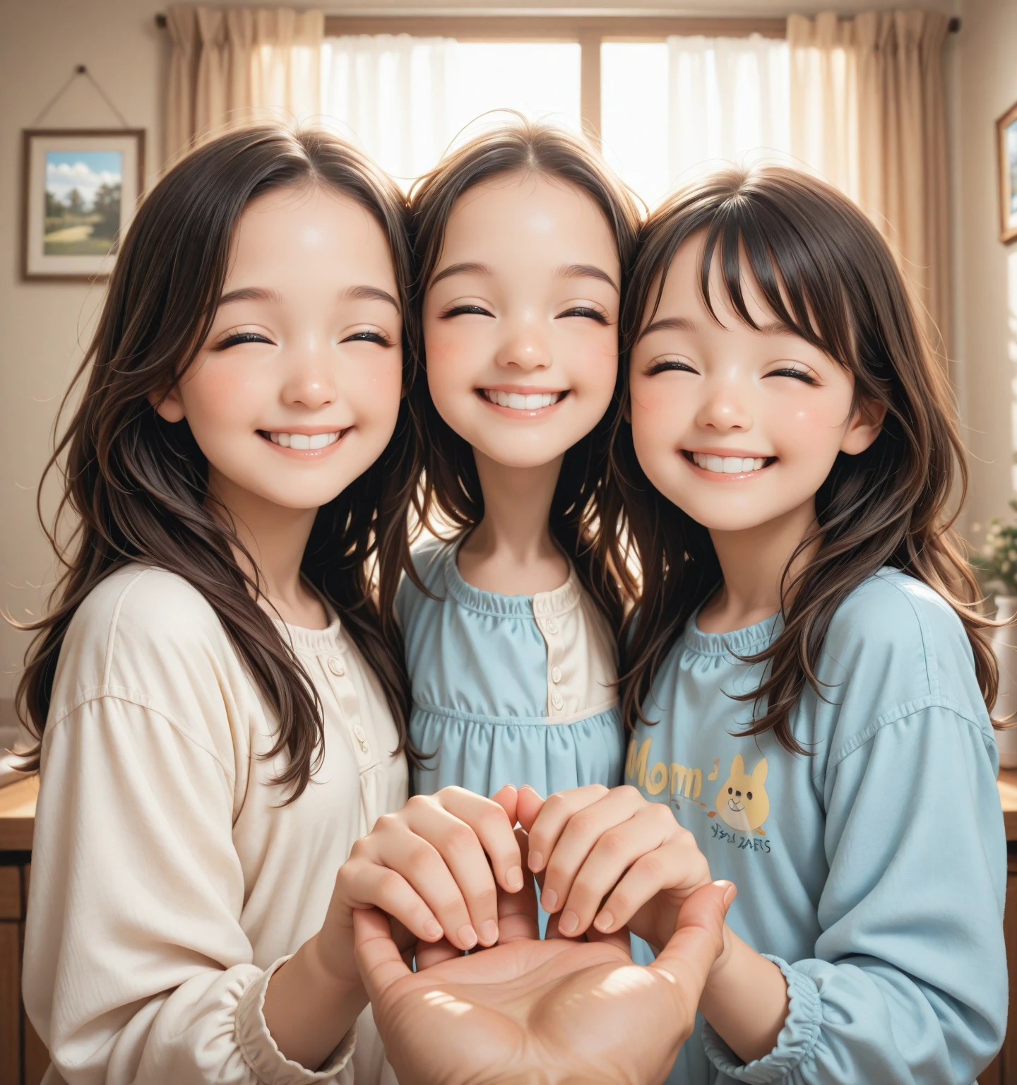 Ultra-realistic capture, Highly detailed, Skin texture must be natural, With such detail that pores can be finely identified. Skin should look healthy, In a uniform tone. Use natural light and color, masterpiece, (girl), (3 girls), ((twins fashion)), ((twins)), (clones), hug, ((female child)), ((toddler)), (((10 years old))), nude, naked, (baby face), (nsfw)