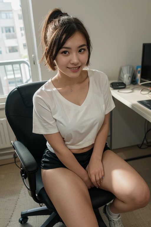 masutepiece, Best Quality, 8K, 15yaers old, Teen,(:1.3),Raw photo, absurderes, award winning portrait, (smile
:1.2), Solo,Idol face, bob cut,(Portrait:1.4),Delicate girl, Digital SLR, Thin arms, Professional Lighting, Film grain, chromatic abberation, (Eyes and faces with detailed:1.0), (Bokeh:1.1),(upperbody:1.3),(fullnude:1.7),(show pussy:1.0), (Small breasts:1.6),(flat chest:1.5),(skinny:1.2),(cowboyshot:1.0), sitting chair,(open legs:1.0),office room,many office desk,many office chair,many pepole,pc,note,Large companies,IT company,Skyscrapers outside the window,big window,bright office,(front view:1.0),,(★looking at viewer:1.2),(face foucus:1.2),