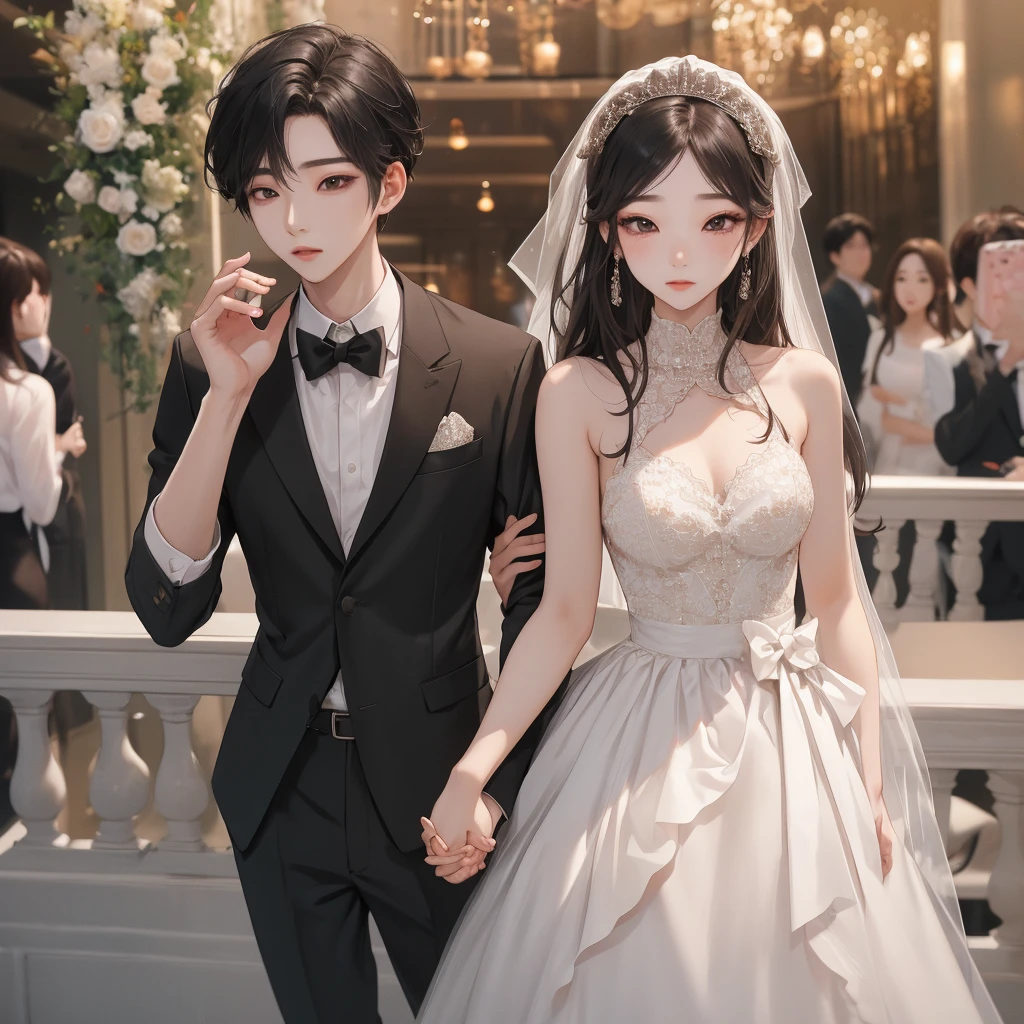bride and groom posing for a picture in front of a wooden wall, wedding photo, bride and groom, lovely couple, happy couple, full body photogenic shot, ruan jia and fenghua zhong, couple portrait, ruan jia and brom, tyler edlin and natasha tan, full body photograph, portra 8 0 0 ”, wedding, couple pose, couples portrait