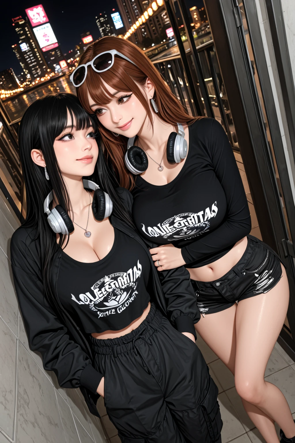 Two young women dressed in blue and white pose for a photograph, Ayami Kojima and Ryde Caldwell, 🚿🗝📝, Idol Master, sakimimichan, sakimichan, nixeu and sakimichan, narumi kakinouchi, Happy!!!, Another close-up of Iwakura, Seifuku, shikamimi