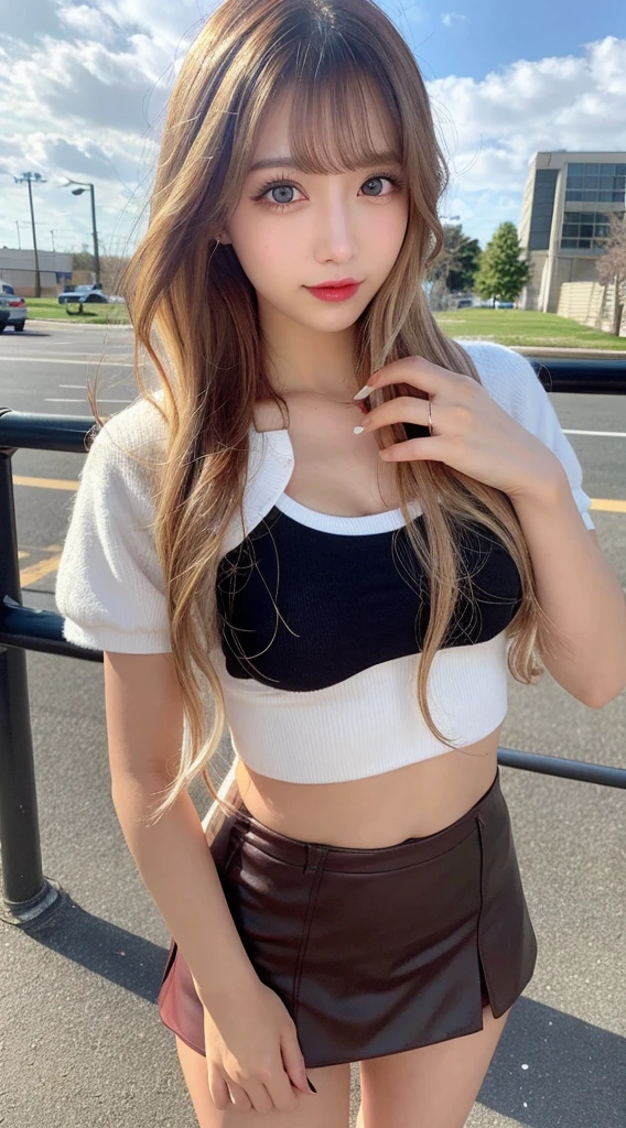 young woman, short shoulder-length pink hair, wide forehead, porcelain skin, pink eyebrows, big emerald green eyes, buttoned nose, full lips, heart-shaped face, slender body, small breasts, red tank top, Sakura Haruno , realistic, realism, details, 3d, well detailed