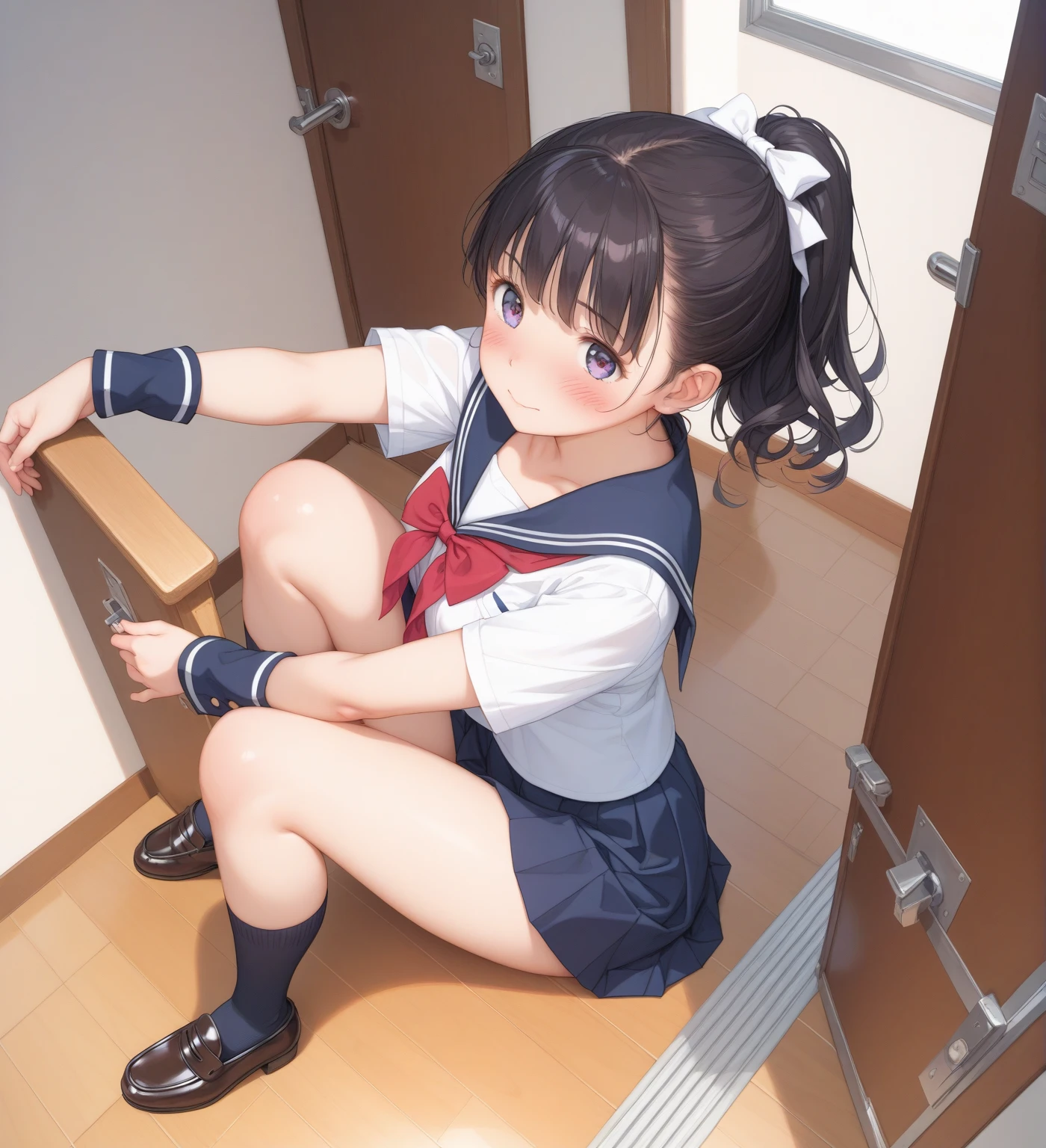 (Realistic, Photo Real:1.2), ((Highest quality)), Shift the center of gravity backwards, Quite embarrassing, Cute Panties, (Showing panties:1.4),Tight Skirt, (Super Skirt:1.3), (Please lift your skirt:1.3), (squat:1.4), Put your heels on the ground, Spread your legs a little, squat,Kneesup, Get your ass on the ground, black penny loafers, Beautiful facial details, Real human skin, Front view, From belowのアングル, Realistic, Realistic, cute, Short skirt, Squatting on campus, cute school girl, Japanese school girl uniform, Sailor suit, whole body,(Displaying the viewer:1.2), from the front, From below, Perfect Face、Perfect Eyes, Thin legs, slender, Perfect panties、Embarrassed look、Thin thighs、Small Ass、Peeing、Wet Panties、Reverse Shooting、Perfect skeleton