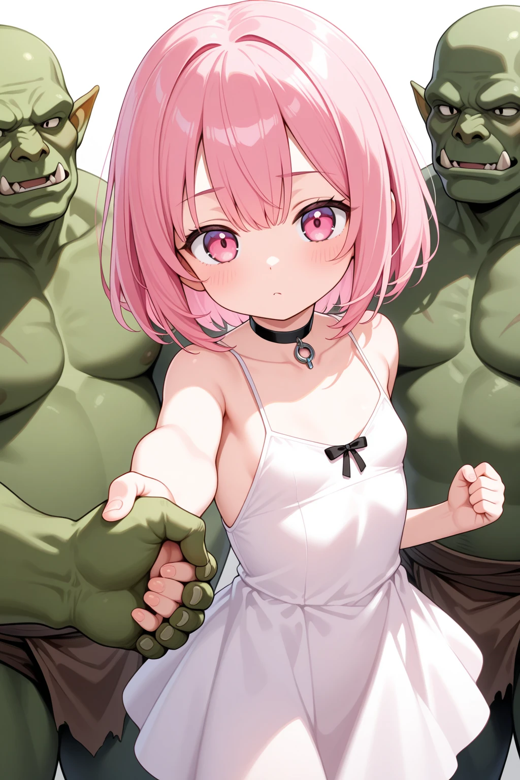 masterpiece, Highest quality, Highest quality, High resolution, concentrated、You can see the top and bottom of your underwear(Pink underwear)、Open chest、The crotch is open、A wizard girl being pushed down by a goblin and having her breasts grabbed、Speed、Overlooking、Long Shot、