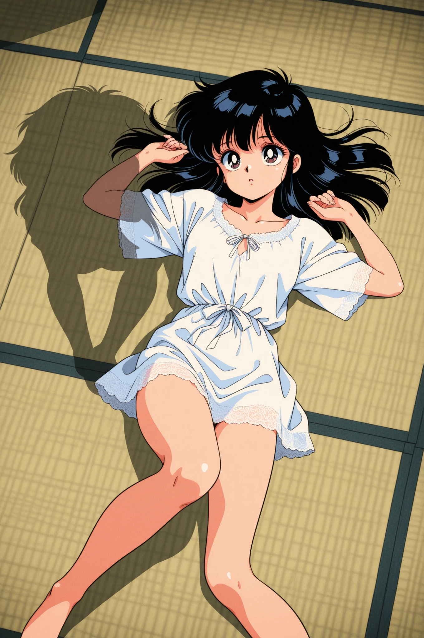 Madoka Ayukawa, 14 years old, bangs, 1girl, masterpiece, highest quality, disorganized, retro artstyle, 1980s \(style\)))), look viewer, (((full nude))), full blush, (((no Panties))),, Take a look here, (((nsfw))), view audience, nsfw, Genitals are visible,1girl, (((See here))), nsfw, (Japanese girl showing off genitals:1.1), look viewer, (((a girl, Flying in the air in a naked, from the knees up, overlooking the cityscape below,))),