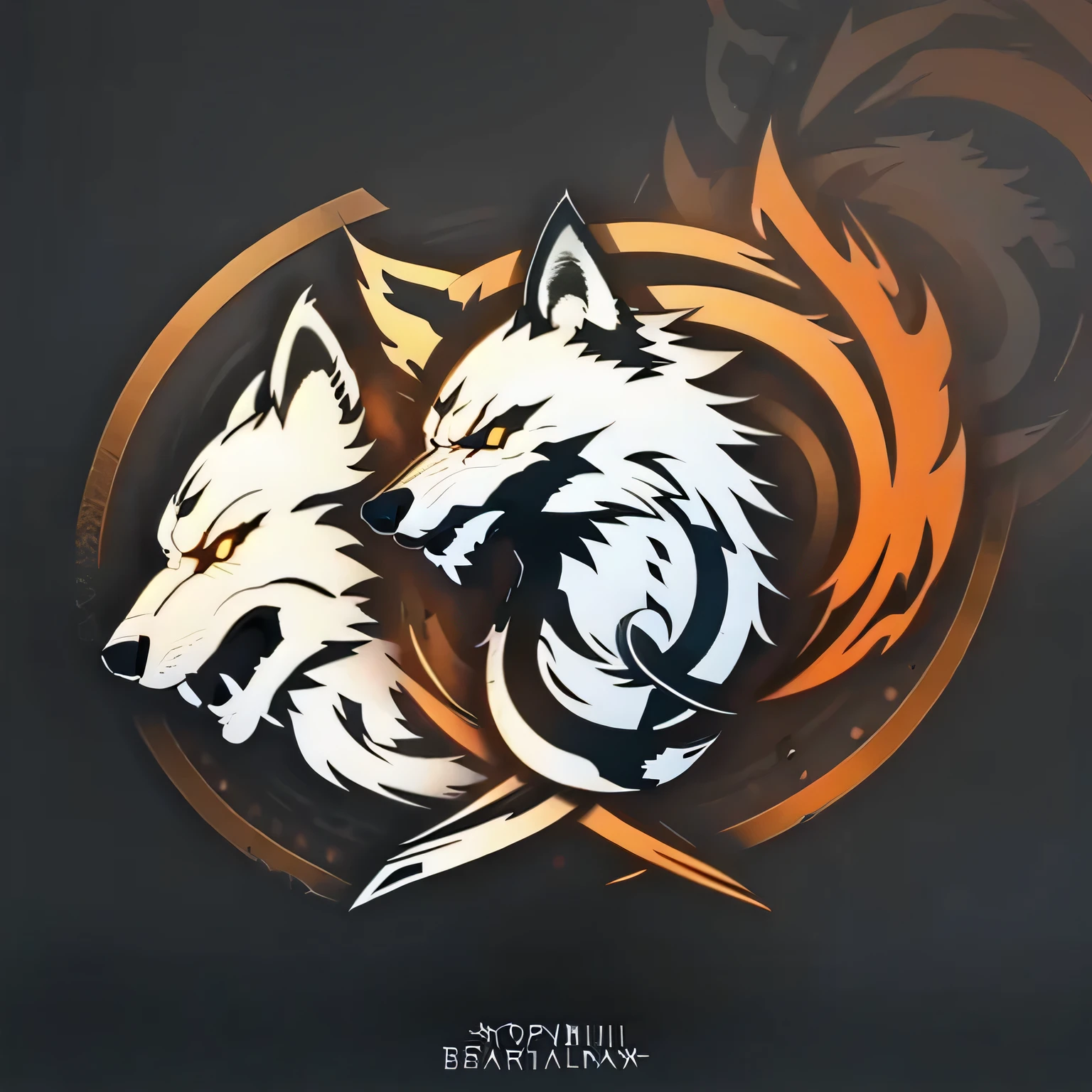 A wolf logo, snake and dragon , contacts , for a fiery faction in an RPG world, Fire emblem, strong, Only color orange , brave, chic, symmetrical, elegant, white background