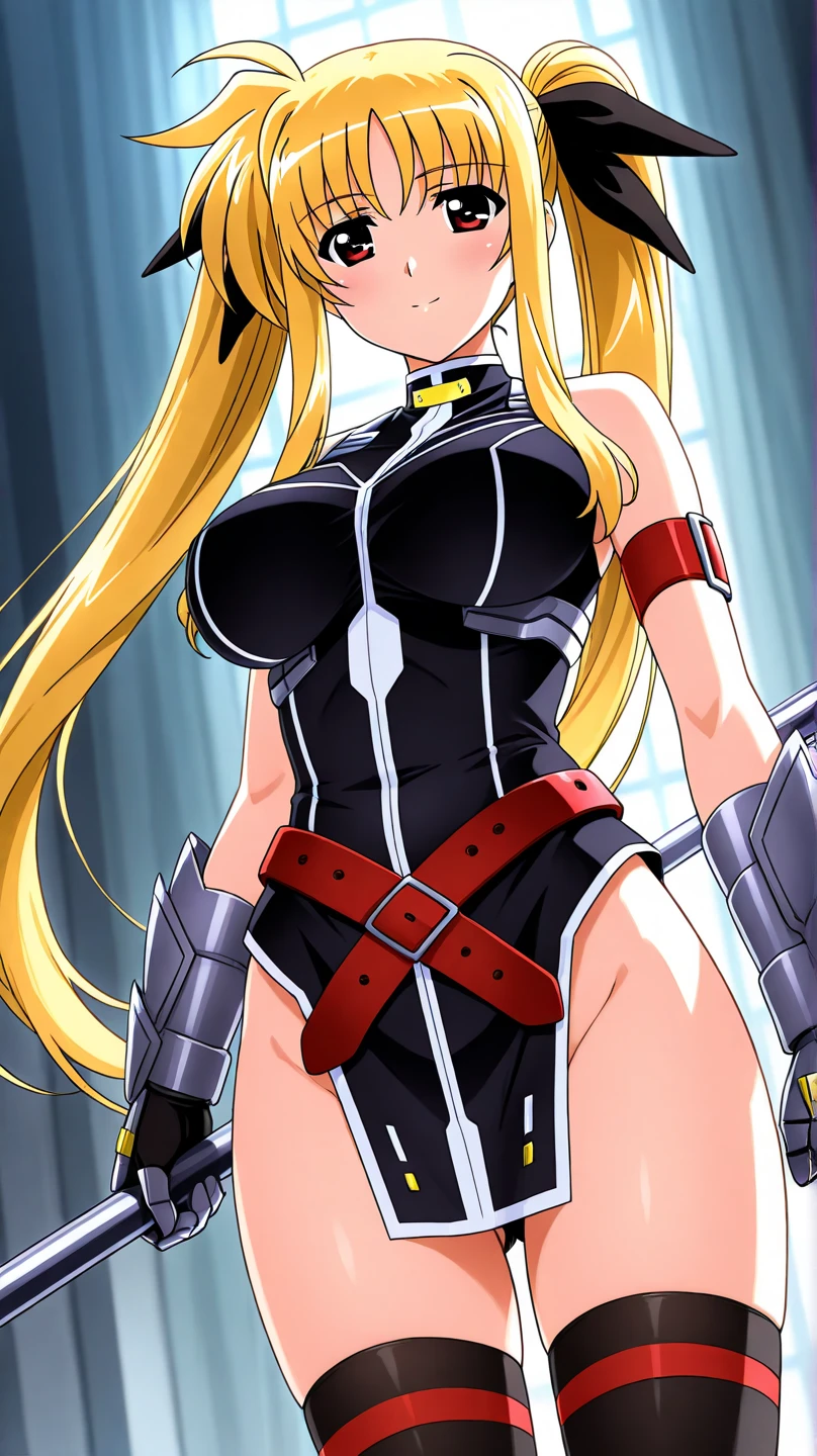 masterpiece, best quality,1girl, nkoishikawa, blonde hair, long hair, green eyes, armor, simple background <lora:NamiKoishikawa:1>