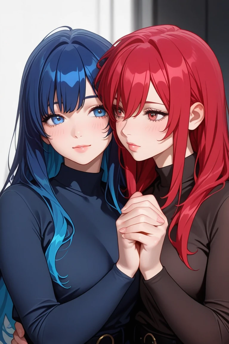 2 girls, staring at each other, side view, close, multicolored hair, high res, masterpiece, supershar, high quality, masterpiece, HD, love themed background, love, high res, masterpiece, supersharp, nsfw, Best quality, Masterpiece, Ultra-high resolution, (photograph realistic:1.4), surrealism