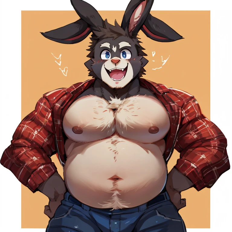 Rabbit, By Haps, 1boy, abs, animal ears, bara, Rabbit Ears, Rabbit Boy, standing , Nude, Balls, Penis, Flacid, Looking Down, White Background