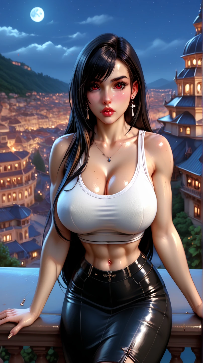 Beautiful girl , long black hair, slim fit body , tank top mini skirt, slim waist, rosy lips ,
, big breasts , dark mascara