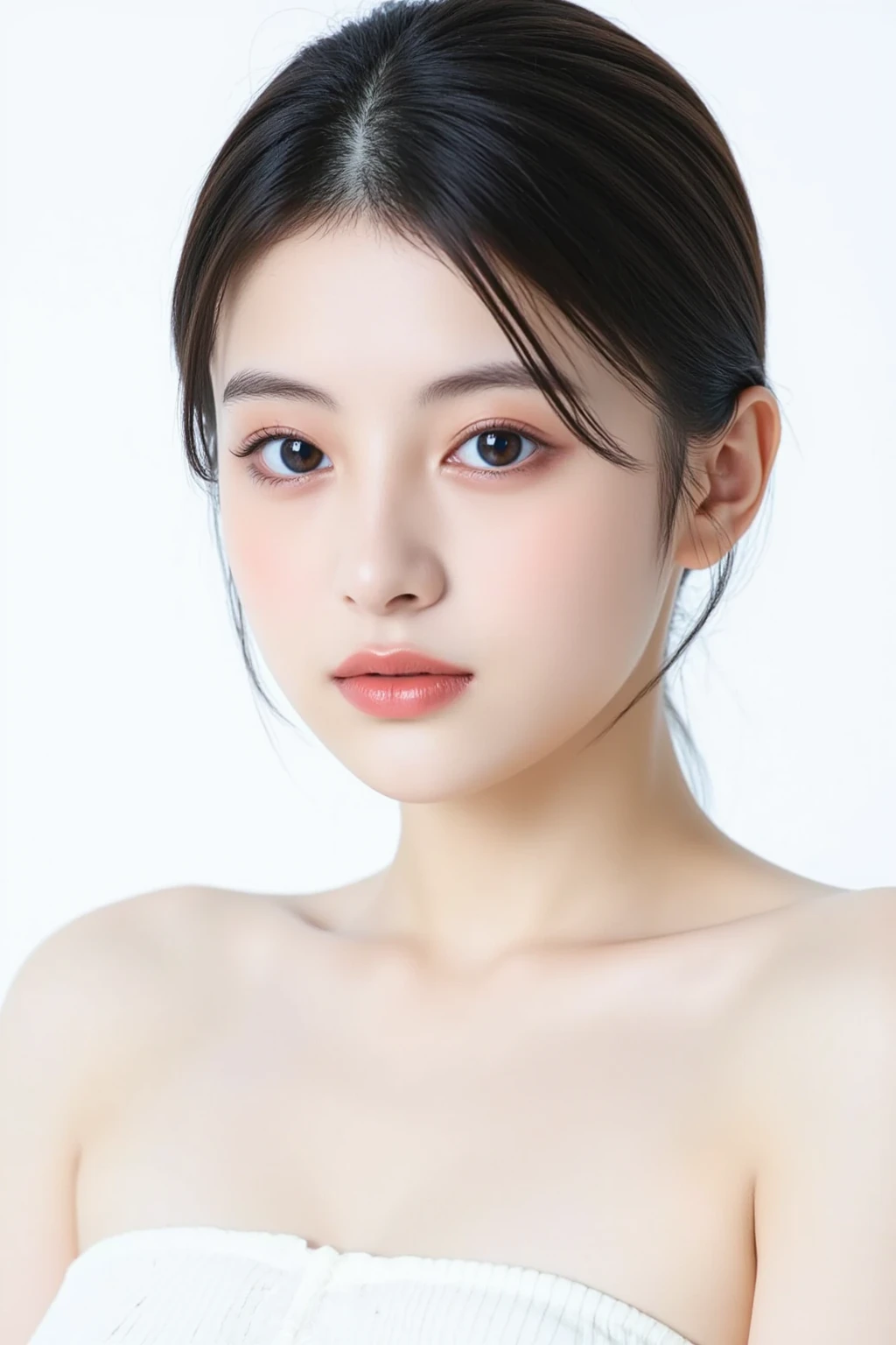 (Tabletop、highest quality、8k、Award-winning works、Ultra-high resolution)、One Woman、(Face close-up:1.4)、Perfect beautiful face、(Closed lips:1.1)、(Pure white background:1.1)、nude、Expressionless