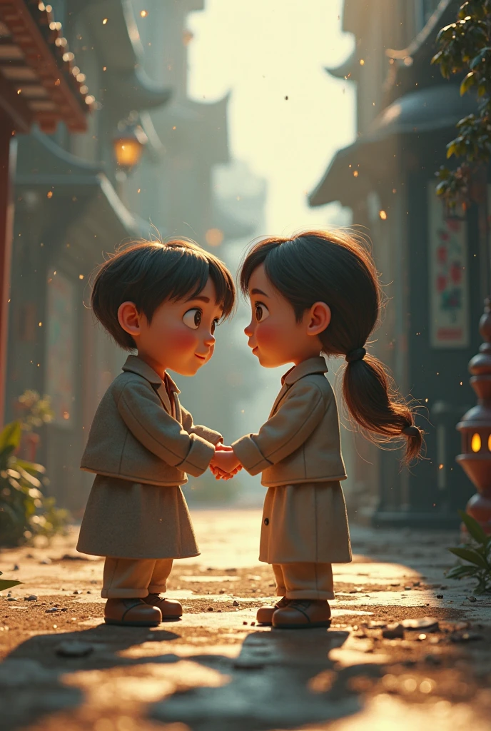 I need a photo of a child helping another but asking him for something in return for his help.