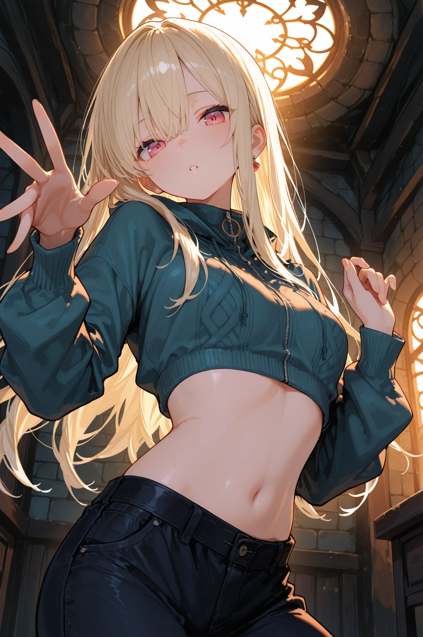 Barely,((masterpiece, Highest quality)), Detailed face, Character Sheet, peeing, squatting, ((((Emphasizes sexy crotch:1.35)))、((((Spread your legs wide、Touching the thigh、Lots of pubic hair revealing the crotch、large pointy breasts)))), Embarrassing, blush,Yellow pee, (sweating:1.4),nude, Peeing