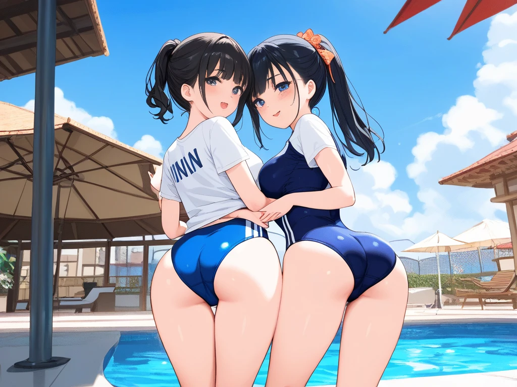 Two Women、beautiful girl、swimming practice、A large group of female students、Crowd of women、The crowd is wearing school swimsuits、high school girl、Navy school swimsuit、Long Hair、Poolside、Highest quality, Thick thighs、Big 、Big ass、Black Hair、Water Drop、Wet body、The girls huddle together、The crowd frolics、The two embrace、Petting、Love each other、Lesbian、Loud cheers from all around、Take off your swimsuits、Inserting a double-headed dildo into each other's vaginas