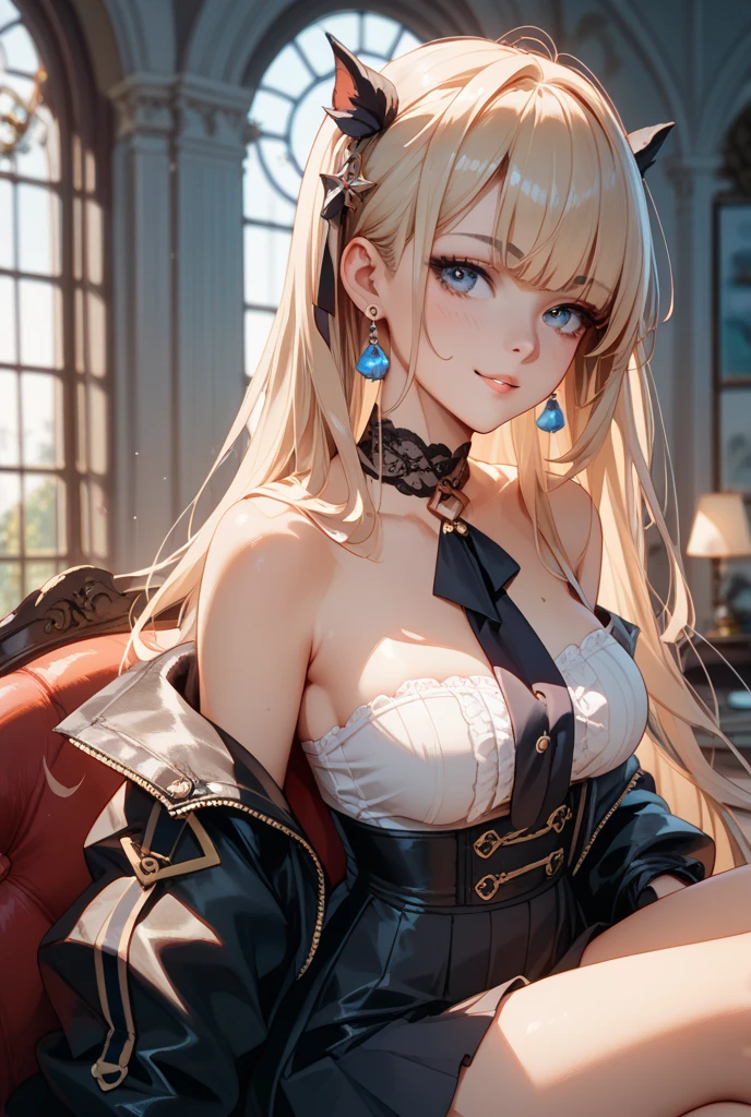 (Masterpiece, highest quality: 1.2), (High resolution: 1.1), (highest quality), (Master&#39;work), In-person audience, Dynamic Angle, cute, gem, (jewelry: 0.75), (blush: 0.9), (strap: 0 .9), barefoot, living room, sofa, window, curtain, Speckled sunlight, gem, table, cupboard, Bookshelf, lamp, Ahoge, (shawl, Long Hair, Ruby Hair, Twin tails,Blue inner hair, Shiny Hair, Shiny skin: 1.1),