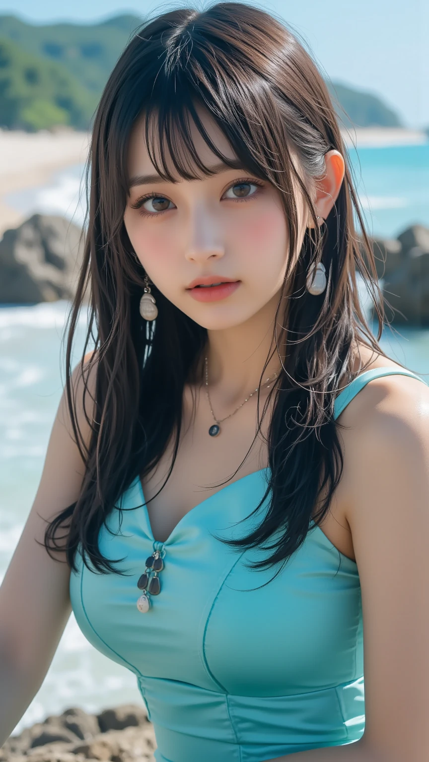 (((With your back to the camera、Exposing your buttocks、、、、)))、((())),(2 girls), (Perfect hands:1.2), (Perfect :1.2), (highest quality:1.3), (masterpiece:1.3), (Very detailed:0.8), 18-year-old, Perfect Face, Cute and symmetrical face, Baby Face, Pink Lips, (:1.1), High resolution, 8k, Happy,  (toru asakura: 1.3), (Beautiful Face: 1.1), beautiful girl, cute, beautiful detailed 顔, blue eyes, detailed 目s, Sparkling eyes, Attractive eye reflection, Sparkling eyes, Pupil depth and three-dimensional effect, Light of the sun, Small breasts、Detailed skin, Shiny skin, (Wolf Cut)Beach、Earrings, necklace, Earrings, accessories, Small Head