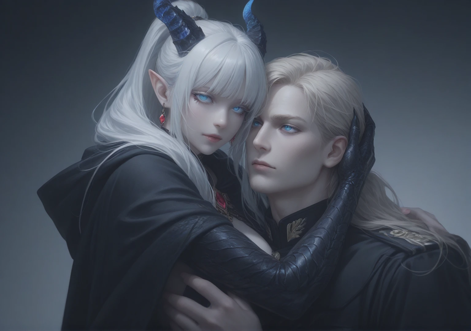 there are two people that are standing next to each other, tumblr, Avatar de Second Life, Pose de pareja, inspirado por Ren Renfa, 2b, 2 b, Segundo Vida, Frank Franzzeta y Sakimichan
