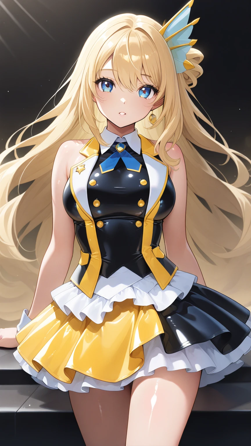 (HD, Sharp, Fractal), Single Woman, Super Glossy Skin, Magical Girl, 25 years old, Leotard, Mini Skirt,Big, Yellow and Black Costume