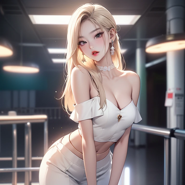 best qualtiy，Full body like，Cinema lenses，Refined face，pretty  face，20yo woman，ssmile，slimfigure，medium chest circumference，Office president white petticoat，Delicate and gorgeous white blazer，Office wear，Beth，interior scenes，office room，Open the collar，Expose cleavage，Raised sexy，nipple bump，tit，vacuum，耳Nipple Ring，choker necklace，Stretch meat，choker necklace，耳Nipple Ring，Beautiful and meticulous office