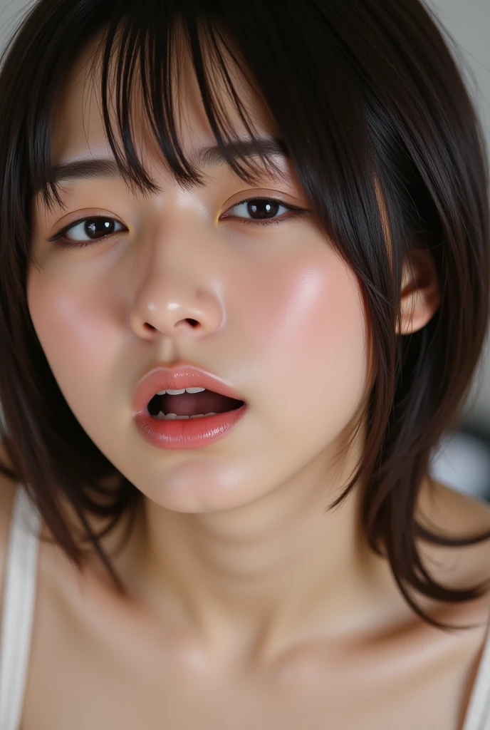 (Realistic:1.3、Ultra HD、Ultra-high resolution、8K、Japanese Housewife、寝室でBlowjobチオをするMature Woman:1.5、At the bed)、((Look Viewer:1.8))、(Extremely realistic skin texture:1.4)、(Realistic:1.3)、short hair、((Embarrassed expression:1.5))、(blonde:1.5)、48-year-old woman、Mature Woman、Ponytail Hairstyles、(Brown eyes:1.3)、(Face close-up:1.38)、(Sweaty:1.2)、(Nipplesを見せる)、((衣服から突き出たNipples,))、dress、美しいNipples、Nipples、(Shooting from the side:1.1)、Drooling、((Blowjobチオ:1.6、Blowjob、Cum in mouth、Bukkake))